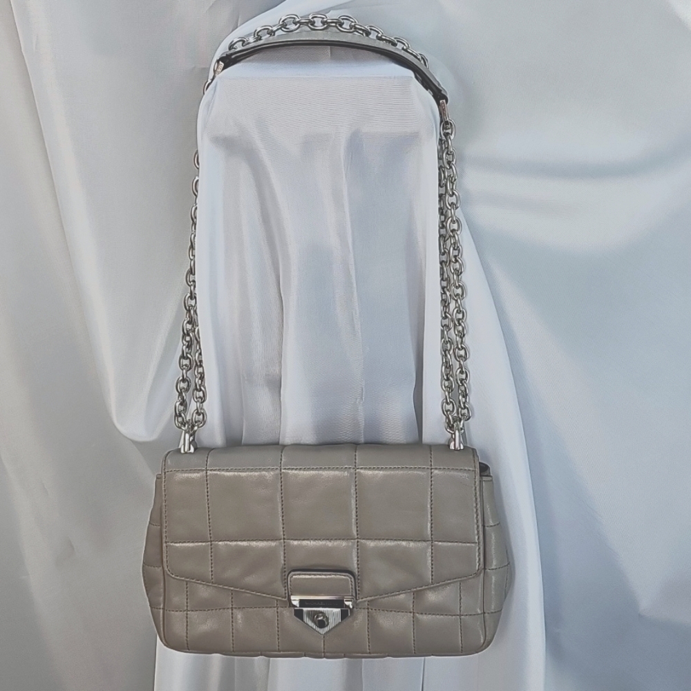 Michael Kors SOHO Large Gray Chain Quilted Shoulder Bag